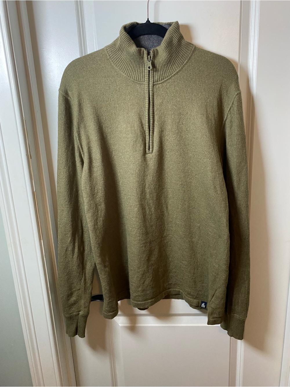 The North Face Men's Olive Green Wool Blend Quarter-Zip Sweater